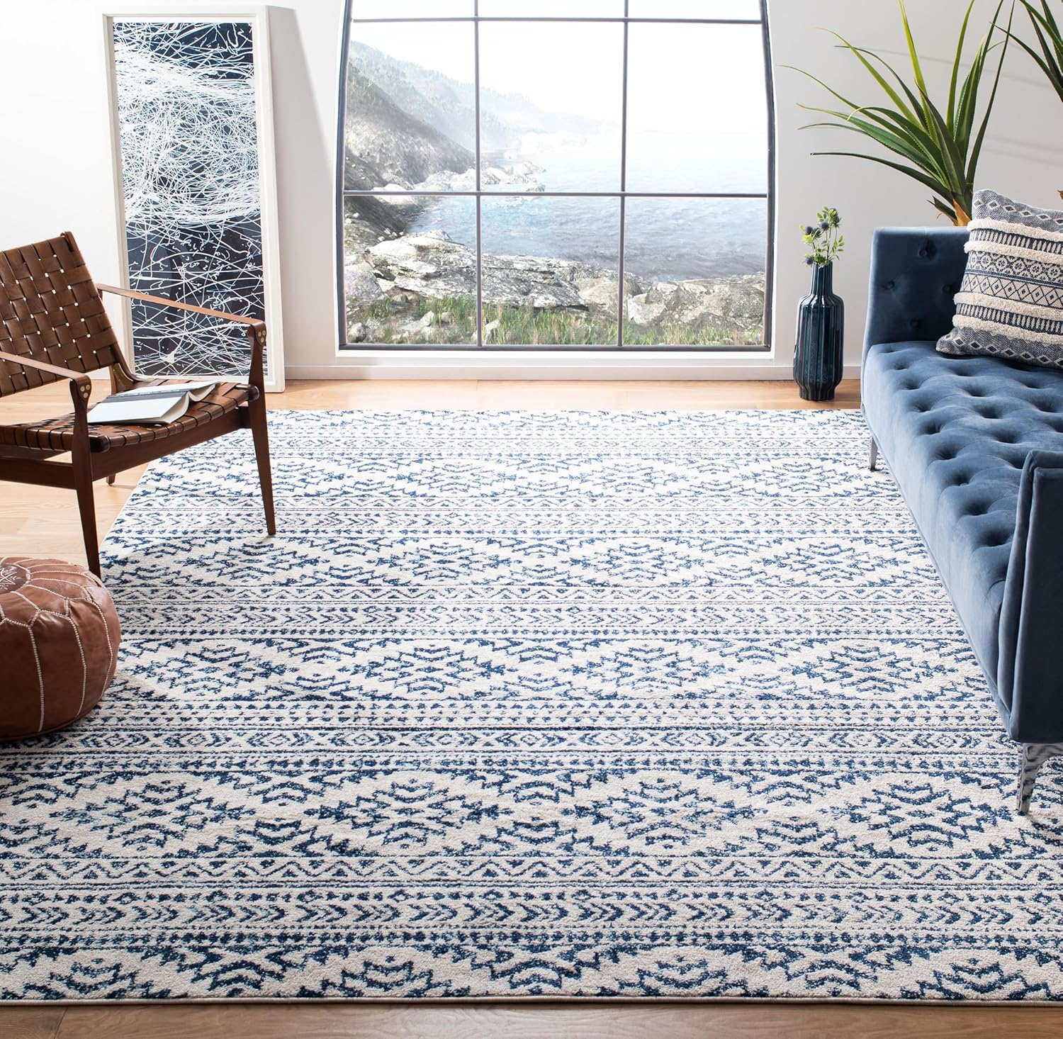 Ivory Navy Tribal Rug